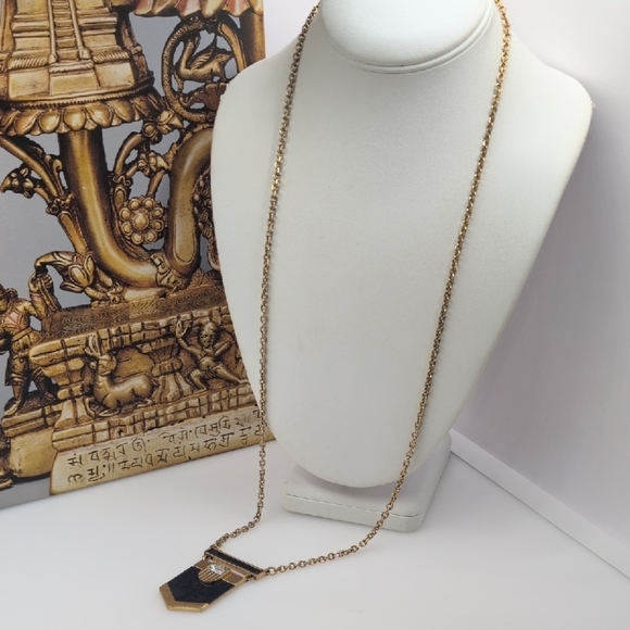 J Crew Gold and Black Necklace with Geometric Pendant - Picture 3 of 5